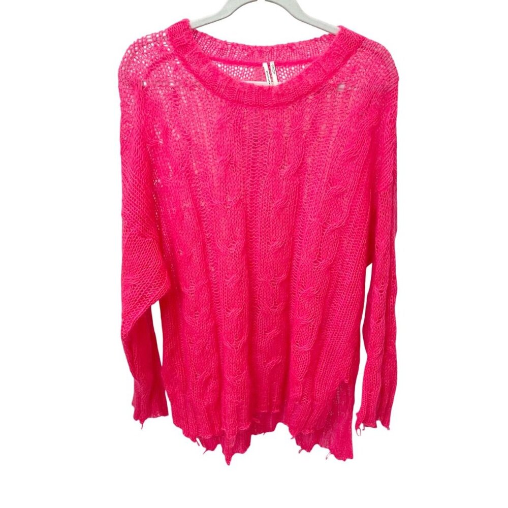 Anthropologie The Posey Stitchy Distressed Sweater Pink Boho Fairy Wool -‎ LARGE